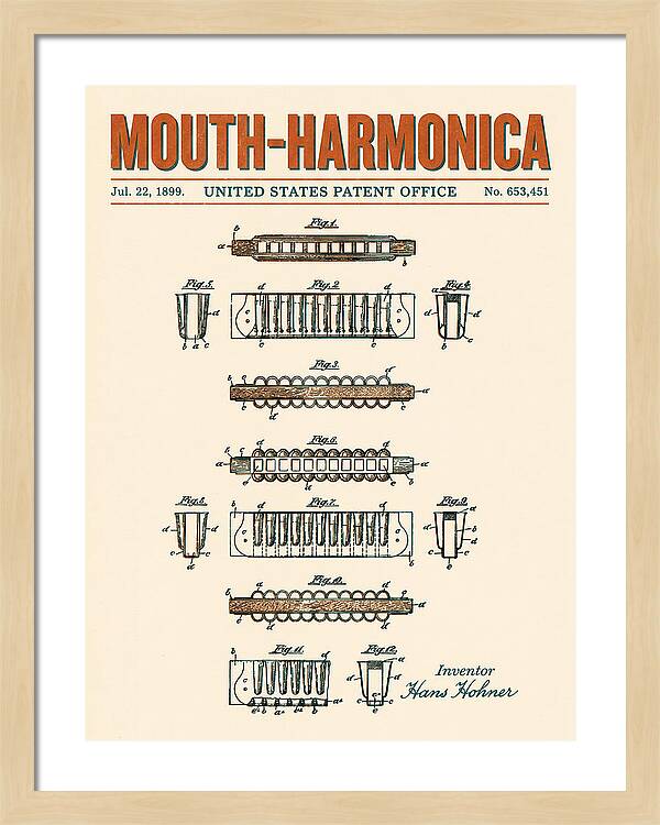 Mouth Harmonica Retro Patent Us653451a
