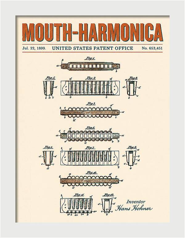 Mouth Harmonica Retro Patent Us653451a