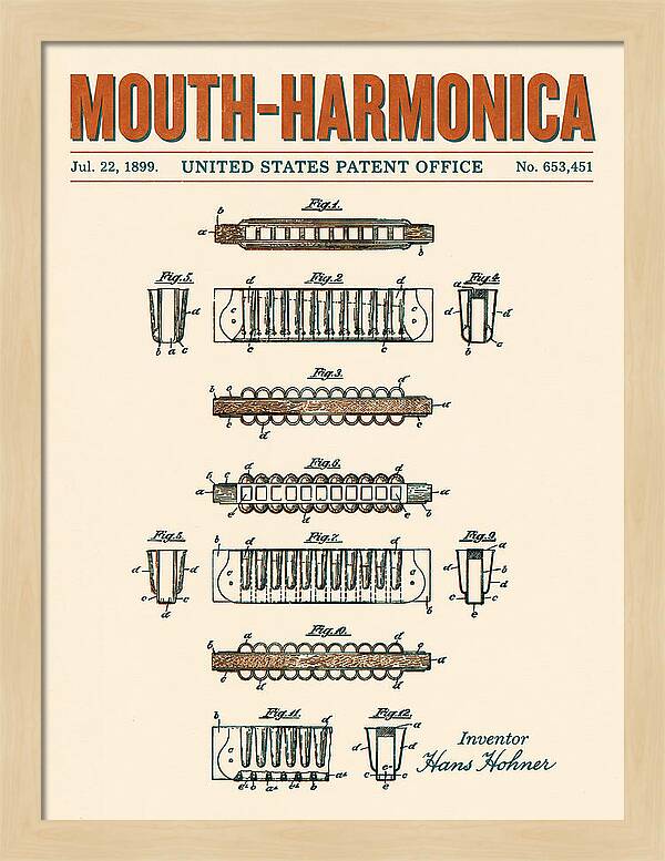 Mouth Harmonica Retro Patent Us653451a
