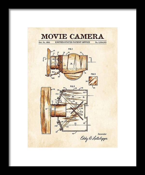 Movie Camera Watercolor Patent Us3254933a