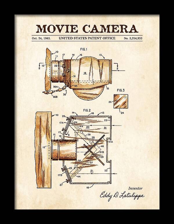 Movie Camera Watercolor Patent Us3254933a