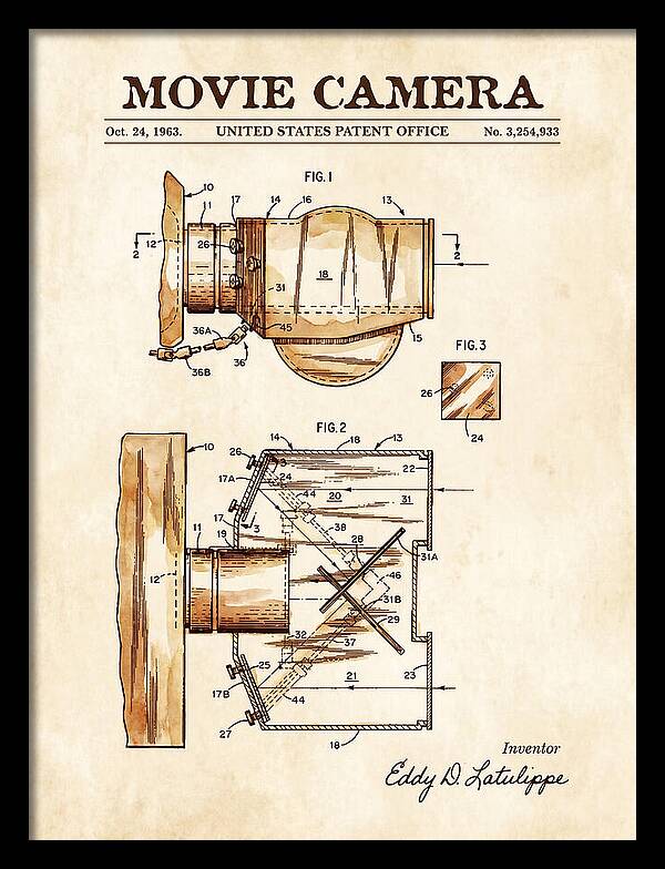 Movie Camera Watercolor Patent Us3254933a