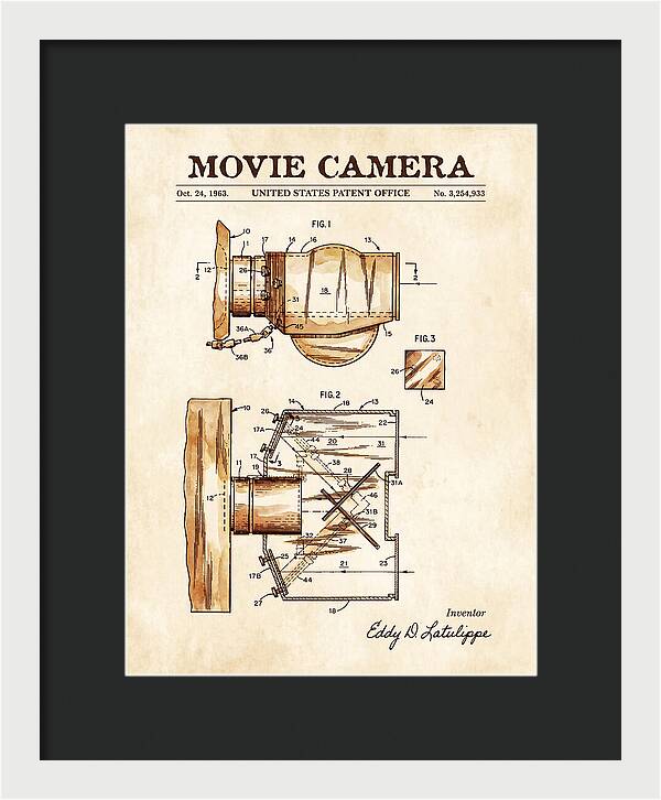 Movie Camera Watercolor Patent Us3254933a