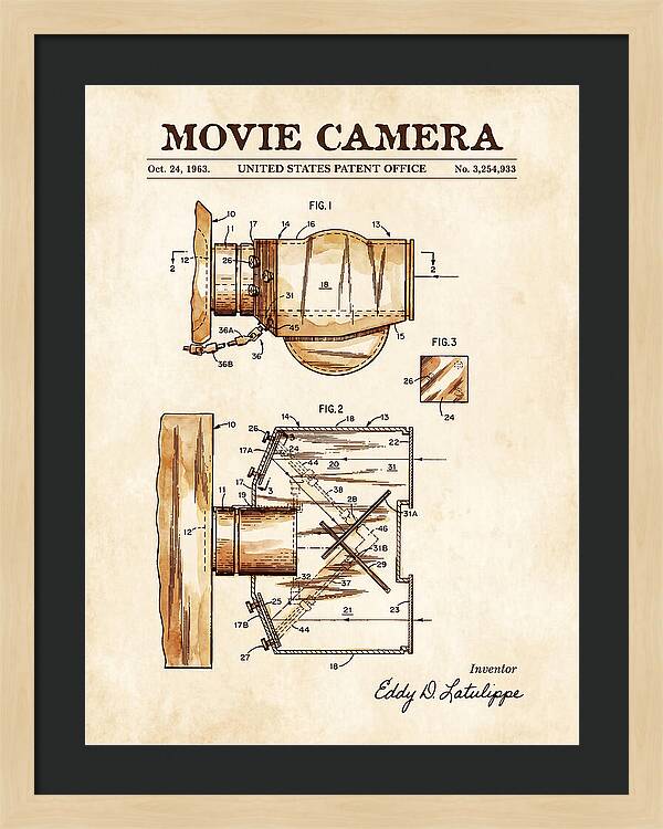 Movie Camera Watercolor Patent Us3254933a