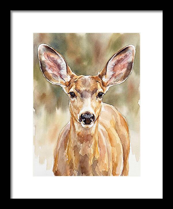 Mule Deer Portrait In Watercolor
