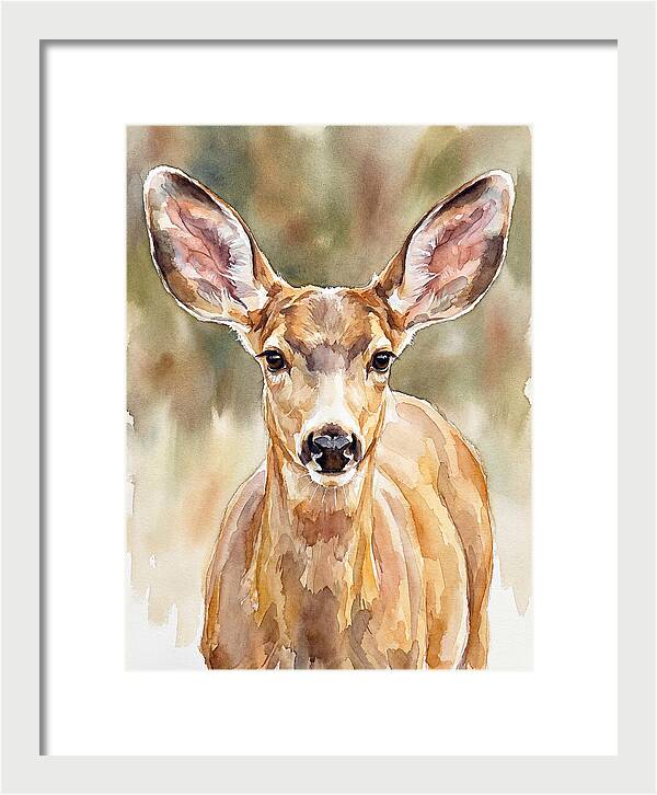 Mule Deer Portrait In Watercolor