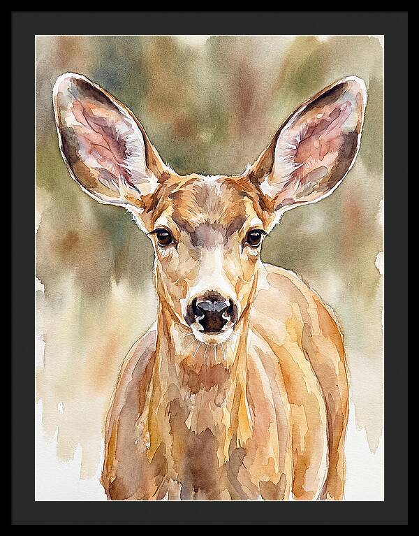 Mule Deer Portrait In Watercolor