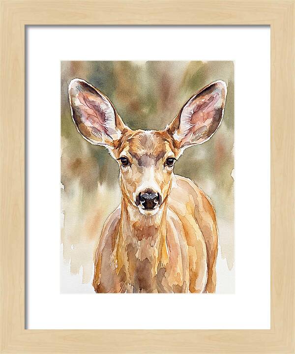 Mule Deer Portrait In Watercolor