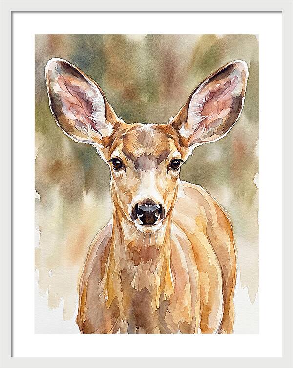 Mule Deer Portrait In Watercolor