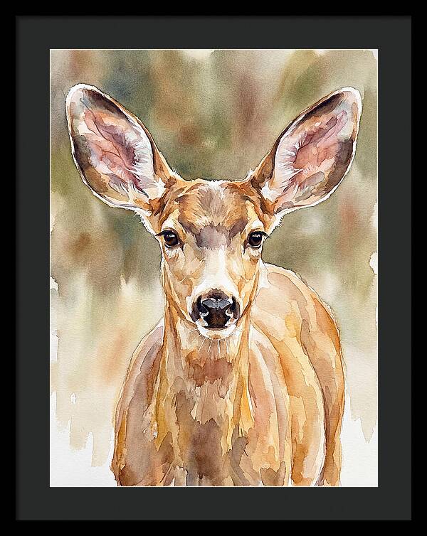 Mule Deer Portrait In Watercolor
