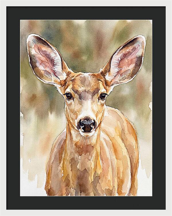 Mule Deer Portrait In Watercolor