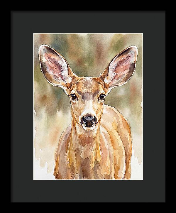 Mule Deer Portrait In Watercolor