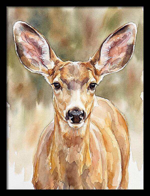 Mule Deer Portrait In Watercolor