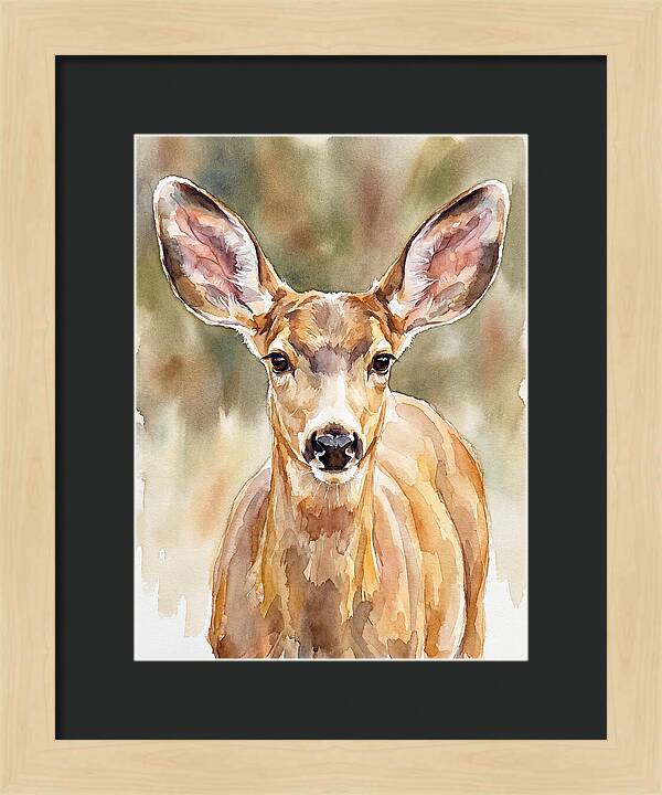 Mule Deer Portrait In Watercolor