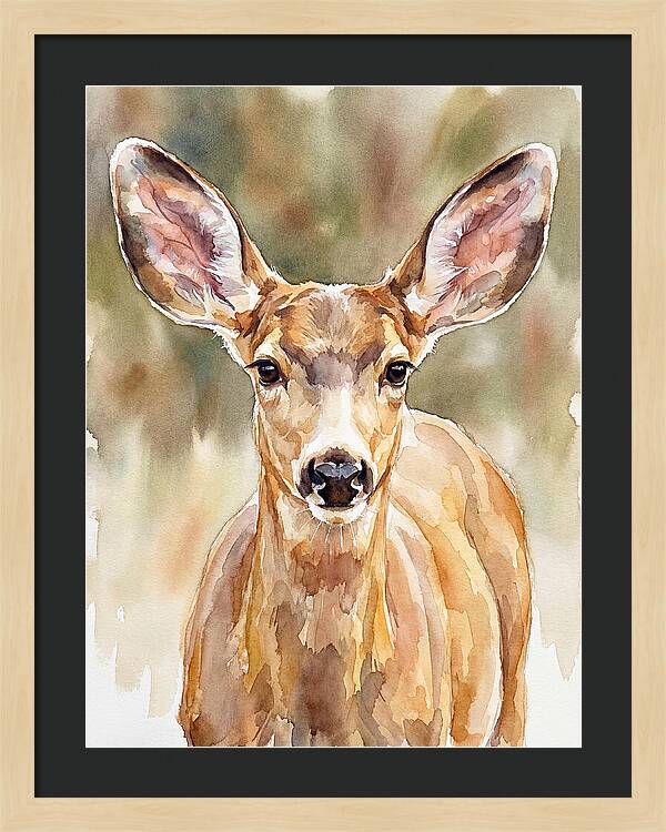 Mule Deer Portrait In Watercolor
