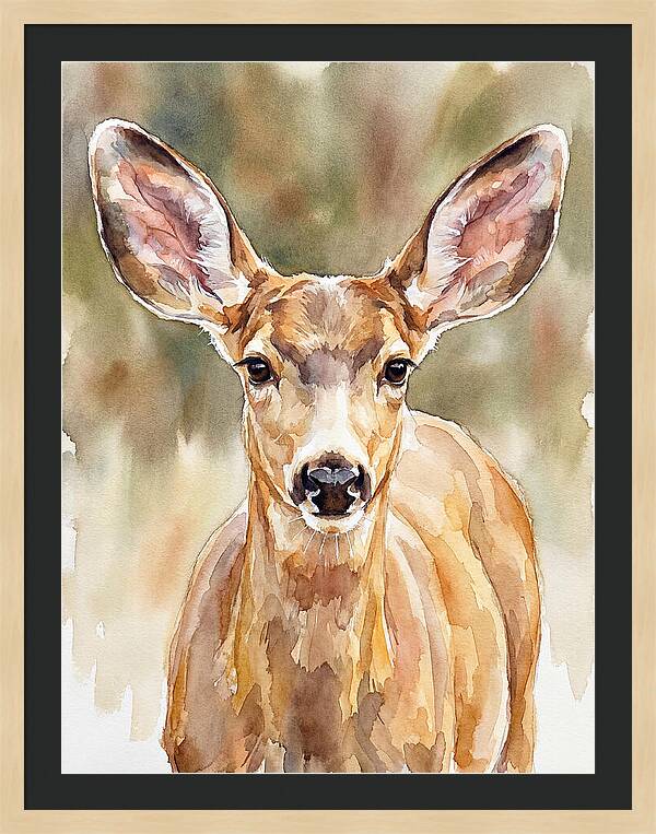 Mule Deer Portrait In Watercolor