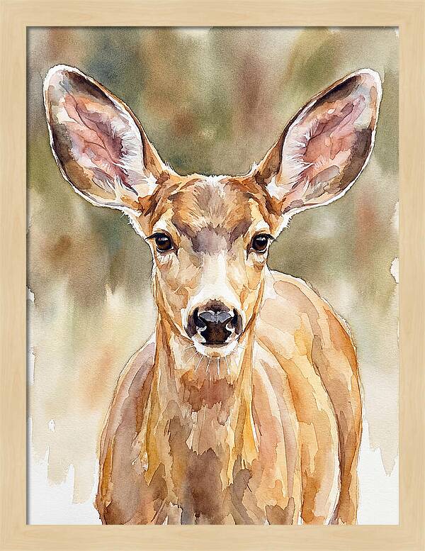 Mule Deer Portrait In Watercolor