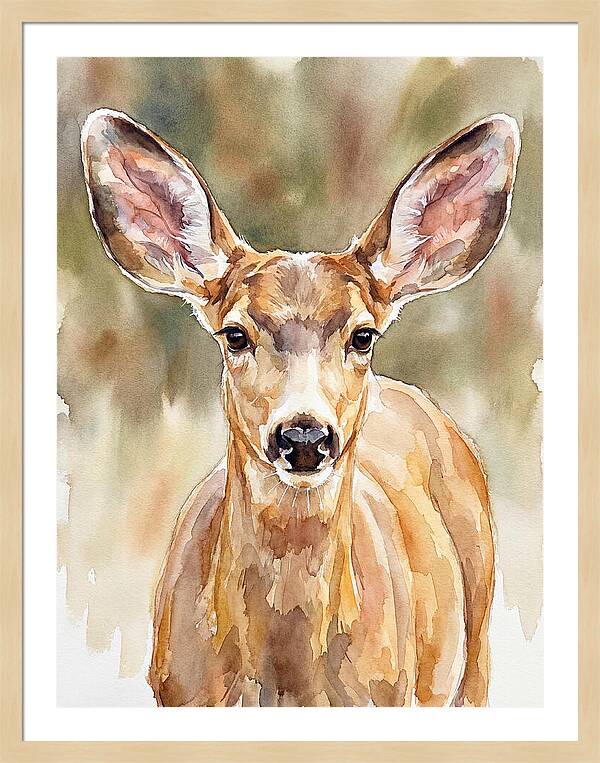 Mule Deer Portrait In Watercolor