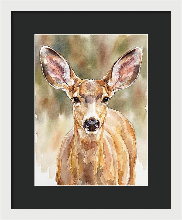 Mule Deer Portrait In Watercolor