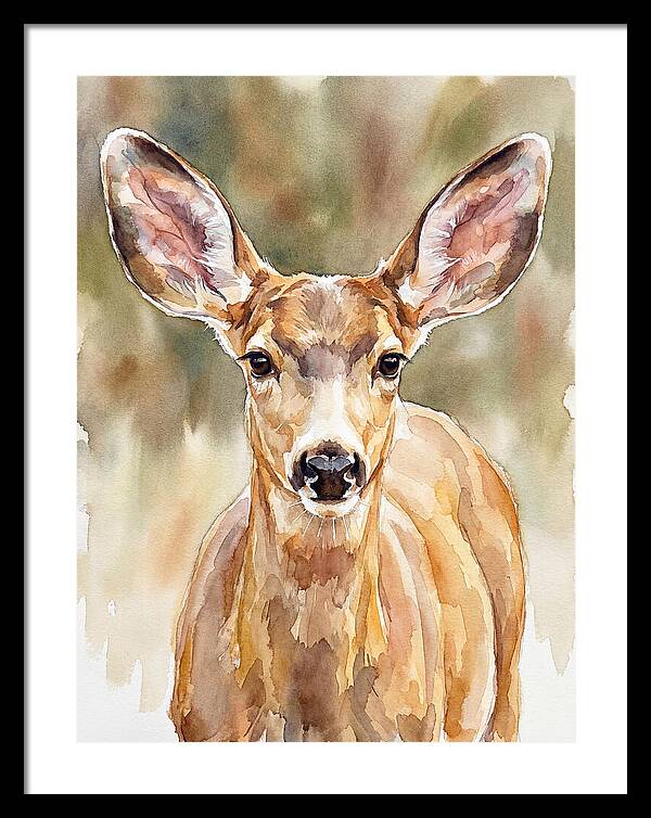 Mule Deer Portrait In Watercolor