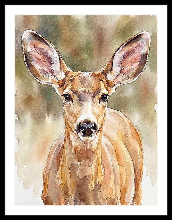 Mule Deer Portrait In Watercolor