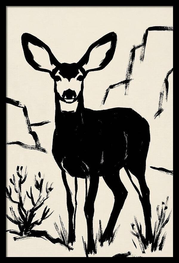 Mule Deer Silhouette Against Rocks