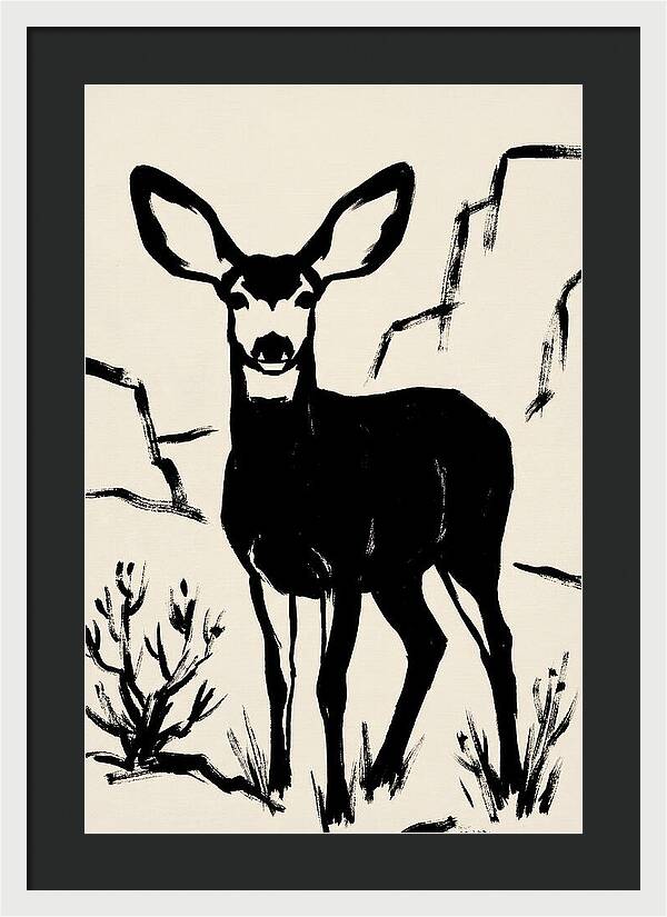 Mule Deer Silhouette Against Rocks
