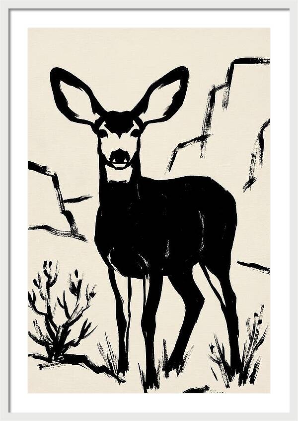 Mule Deer Silhouette Against Rocks
