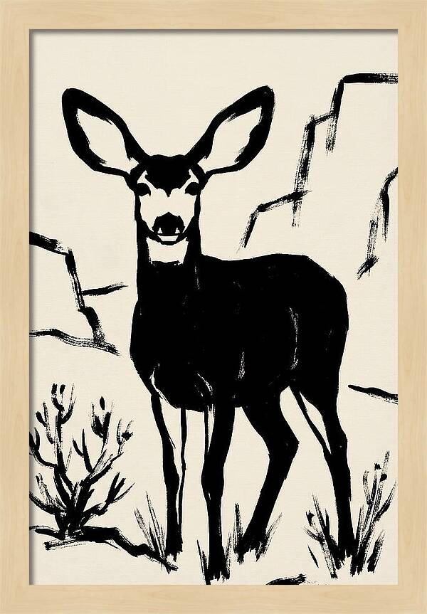 Mule Deer Silhouette Against Rocks