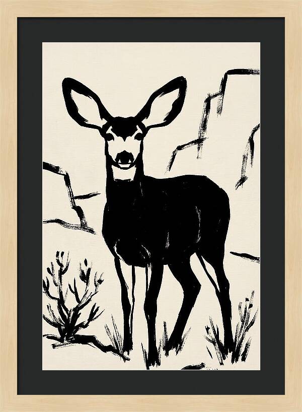 Mule Deer Silhouette Against Rocks