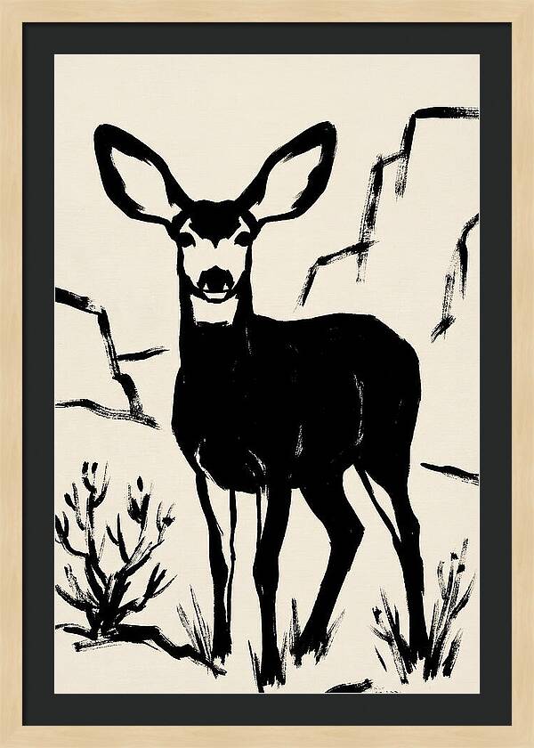 Mule Deer Silhouette Against Rocks