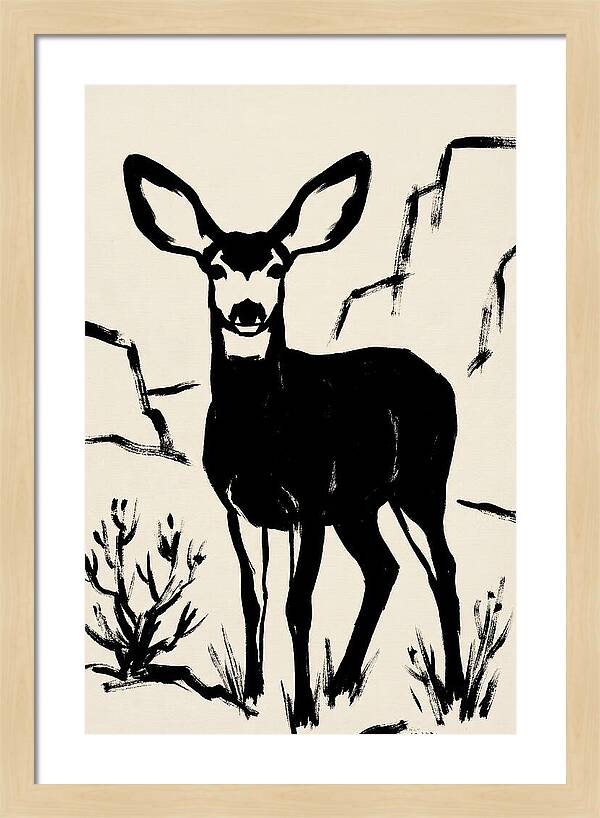 Mule Deer Silhouette Against Rocks