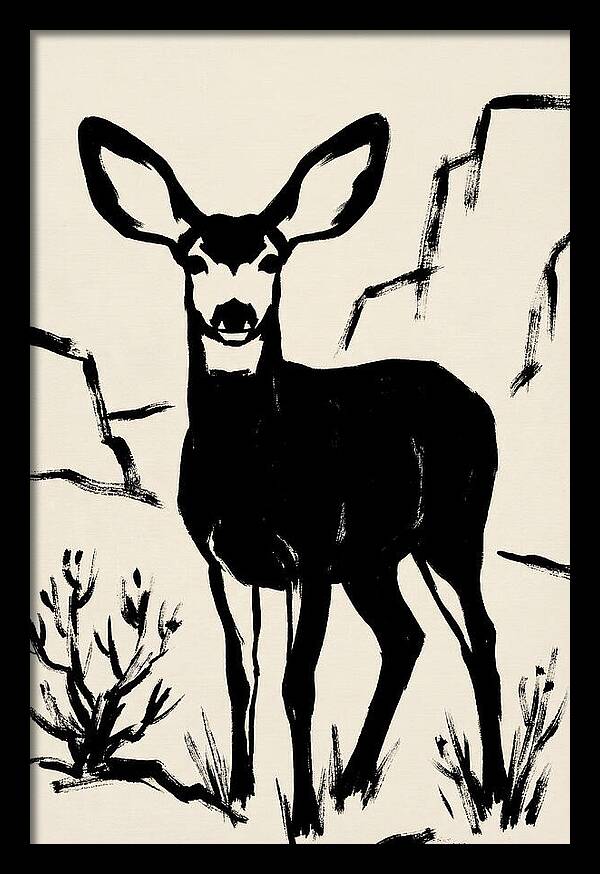 Mule Deer Silhouette Against Rocks