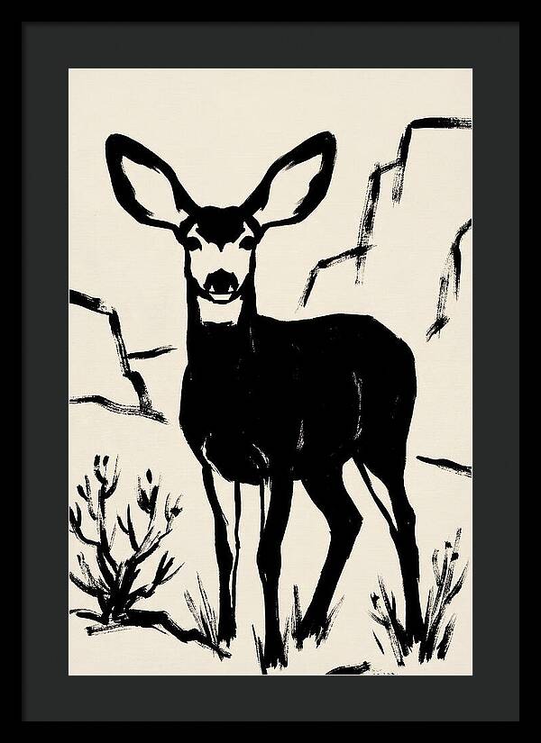 Mule Deer Silhouette Against Rocks