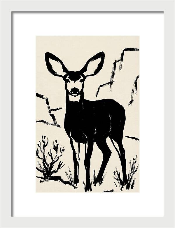 Mule Deer Silhouette Against Rocks