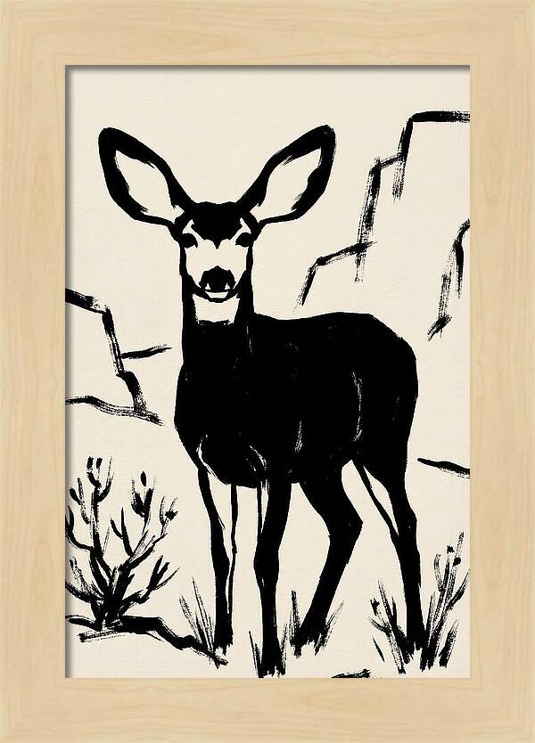 Mule Deer Silhouette Against Rocks