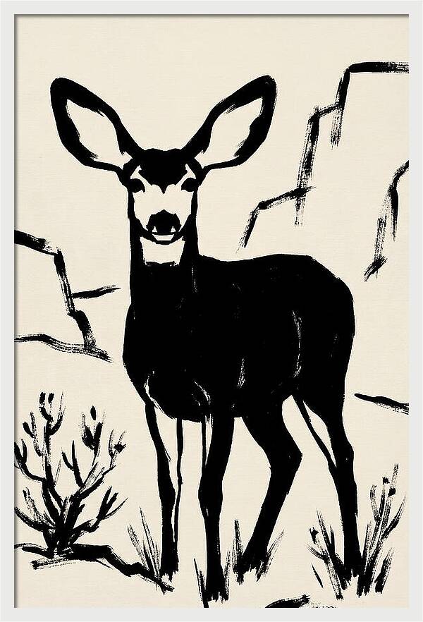 Mule Deer Silhouette Against Rocks