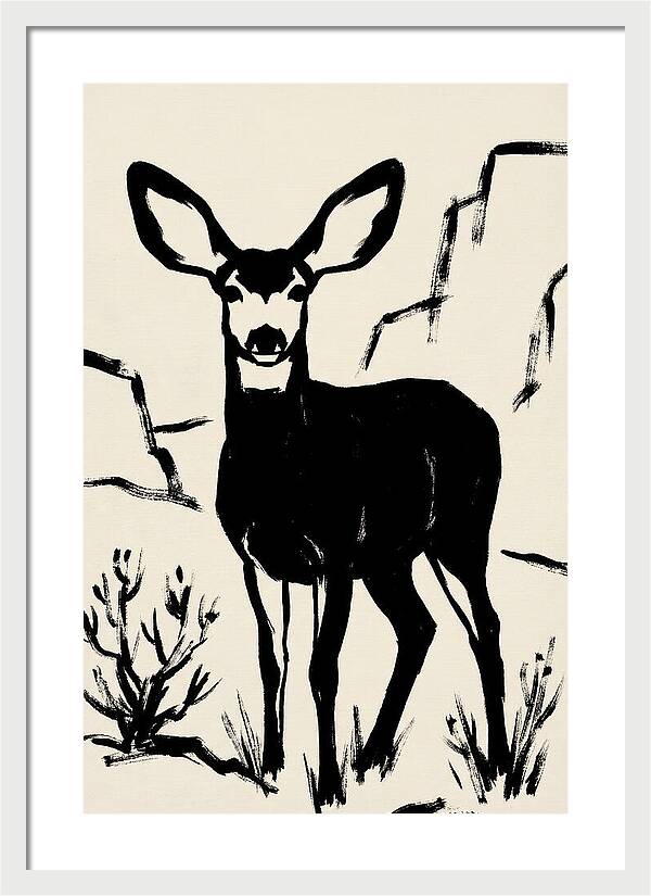 Mule Deer Silhouette Against Rocks