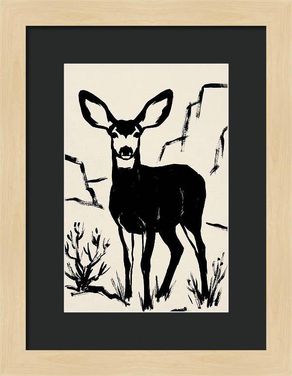 Mule Deer Silhouette Against Rocks