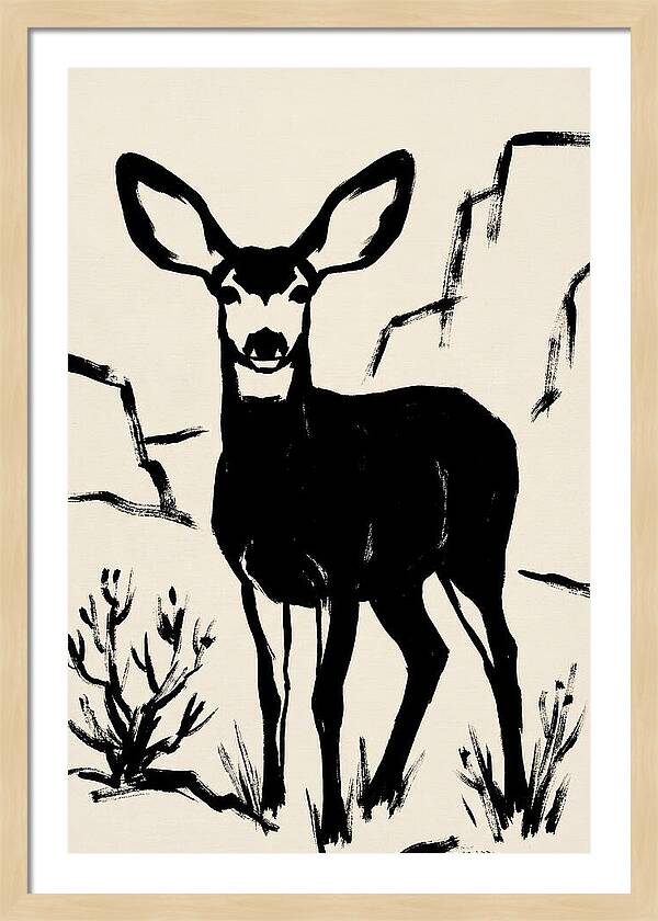 Mule Deer Silhouette Against Rocks