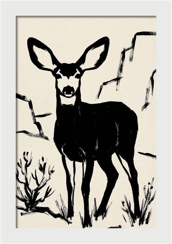 Mule Deer Silhouette Against Rocks