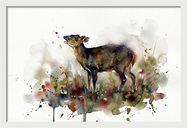 Muntjac In Watercolor Splendor