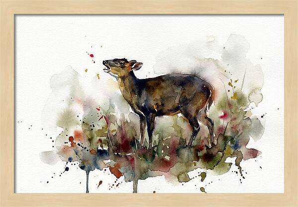 Muntjac In Watercolor Splendor