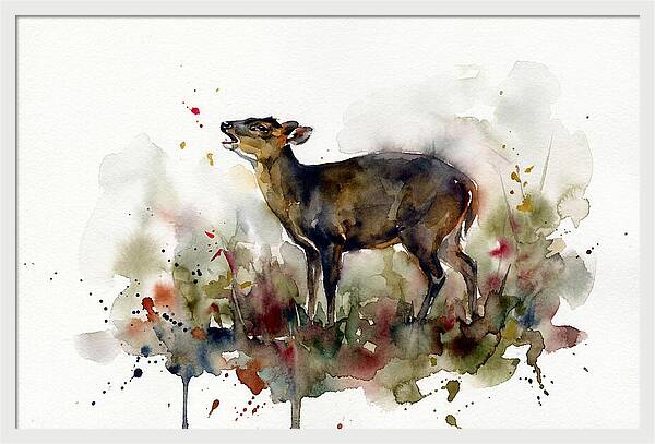 Muntjac In Watercolor Splendor