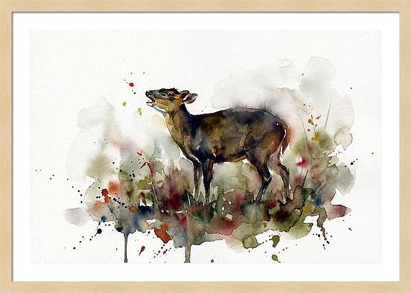 Muntjac In Watercolor Splendor