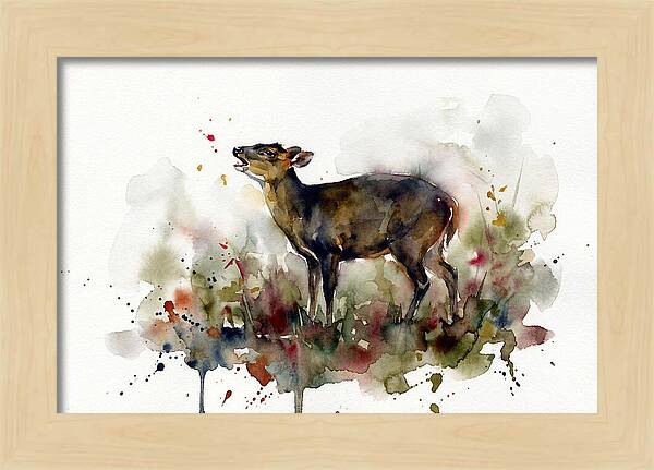 Muntjac In Watercolor Splendor
