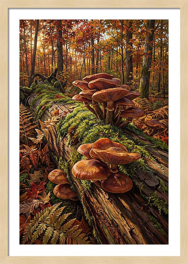 Mushrooms Among Autumn Leaves