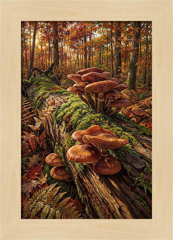 Mushrooms Among Autumn Leaves