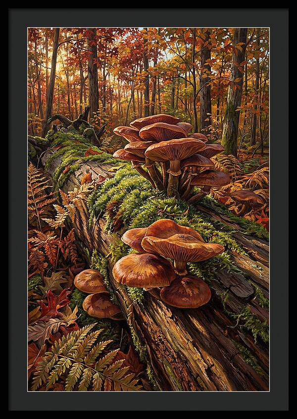Mushrooms Among Autumn Leaves