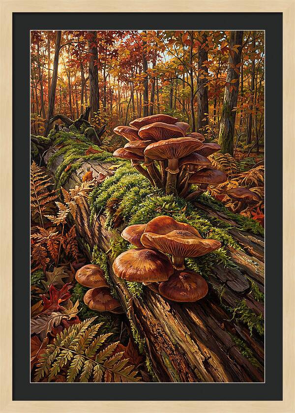 Mushrooms Among Autumn Leaves